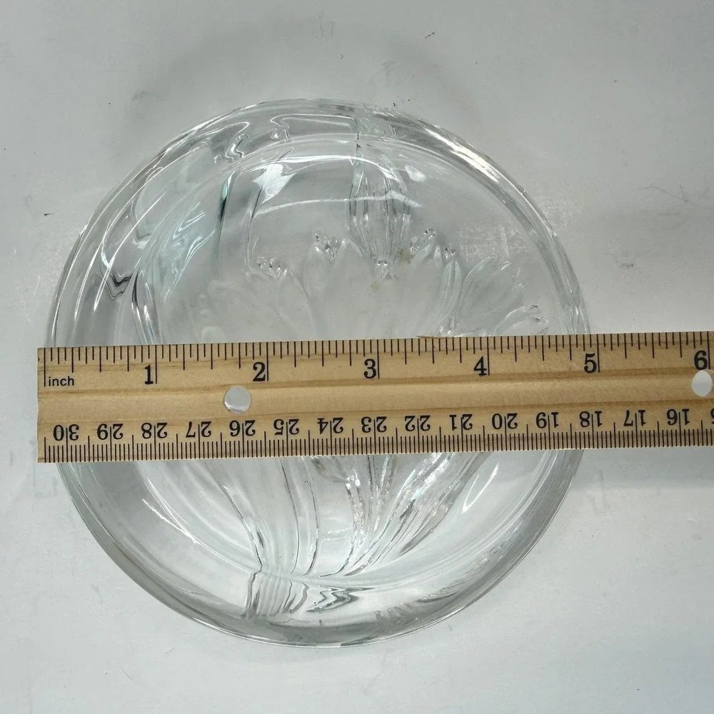 Vintage Mikasa Crystal Floral Etched Trinket Dish Round Vanity Catchall Dish